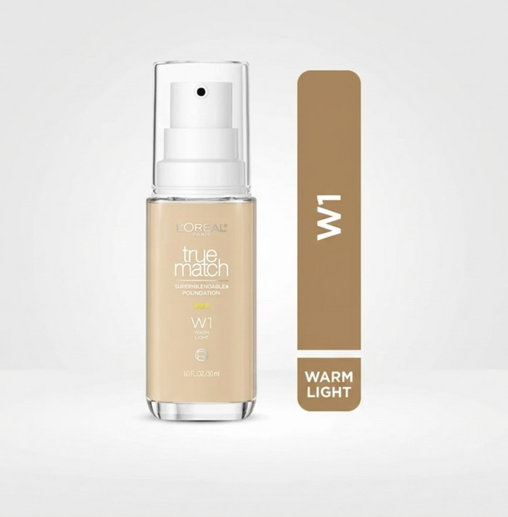 Base de Maquillaje L'Oréal True Match | Tono W1 | Acabado Natural e Hidratante | 30 ml