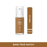 Base de Maquillaje L'Oréal True Match | Tono W8 | Acabado Natural y Hidratante | 30 ml