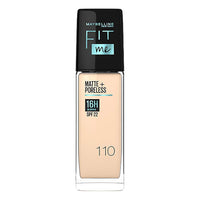 Base de Maquillaje Maybelline Fit Me Matte + Poreless | Tono 110 | 16H Control de Grasa y SPF 22