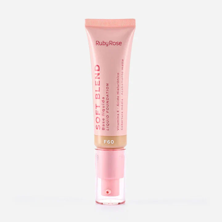 Base de Maquillaje Ruby Rose Soft Blend | Tono F60 | Acabado Mate y Alta Cobertura | 25 ml