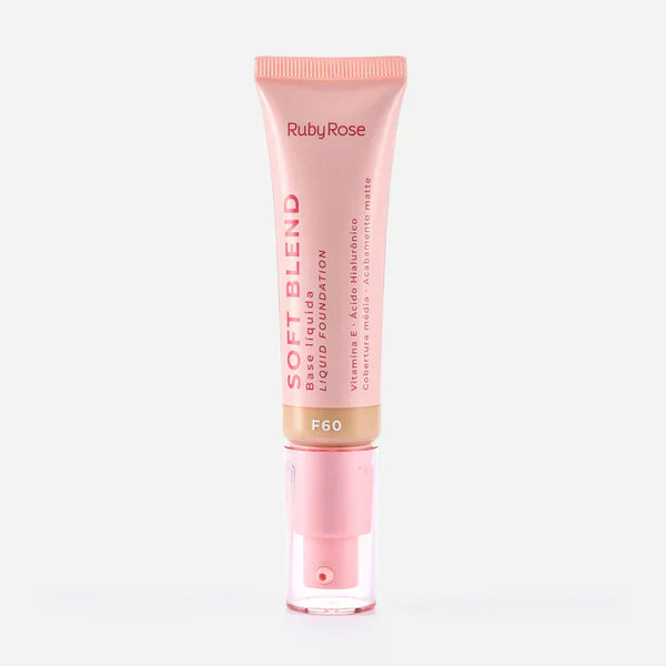 Base de Maquillaje Ruby Rose Soft Blend | Tono F60 | Acabado Mate y Alta Cobertura | 25 ml
