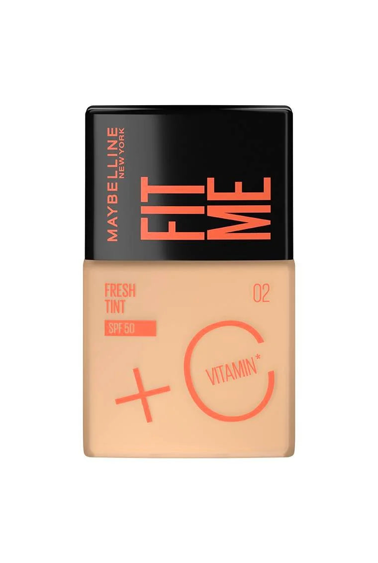 Base Maybelline Fit Me Fresh Tint Tono 02 | Maquillaje con Vitamina C y FPS 50