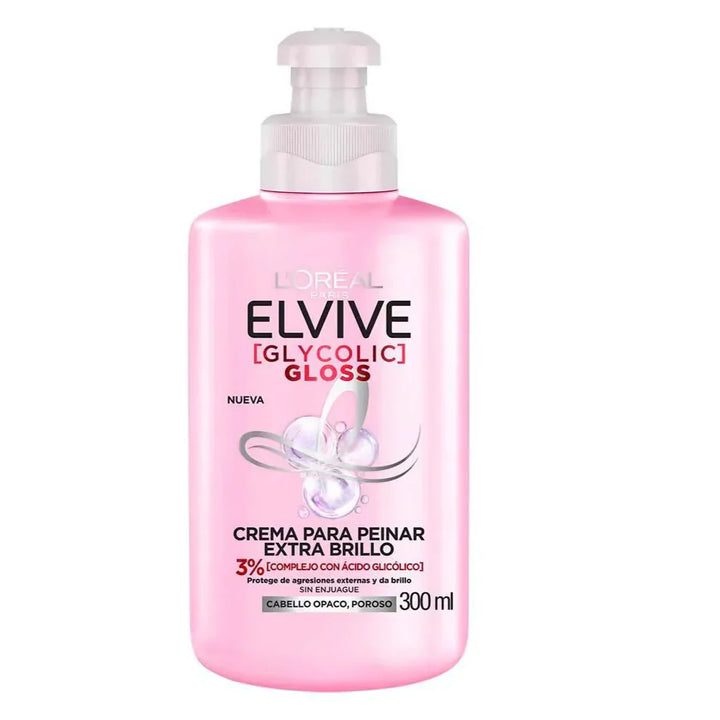 Crema para Peinar L'Oréal Elvive Glycolic Gloss | Brillo Extra para Cabello Opaco (300ml)