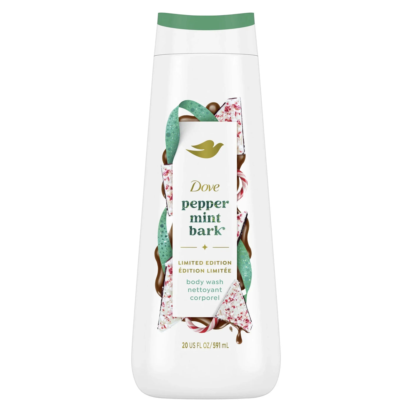 Gel de Baño Nutritivo Dove Limited Edition | Aroma Peppermint Bark | Limpieza Suave | 20 FL OZ