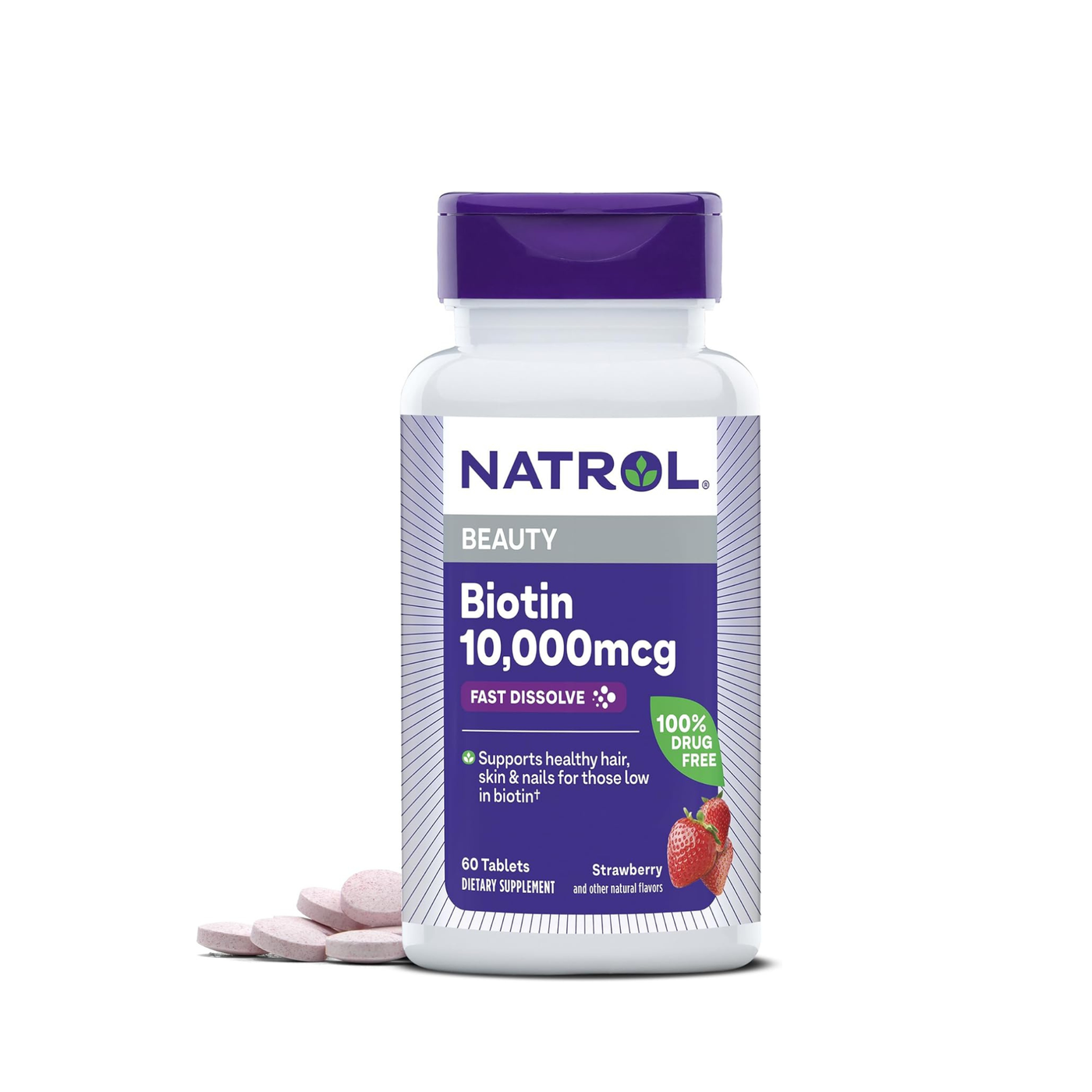 Natrol Biotin 10.000mcg | Suplemento de Biotina de Alta Potencia | Cabello, Piel y Uñas Saludables