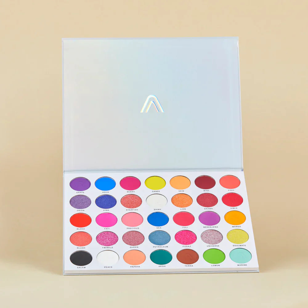 Paleta de Sombras Atenea Hawaii | 35 Tonos Vibrantes | Acabado Profesional de Larga Duración