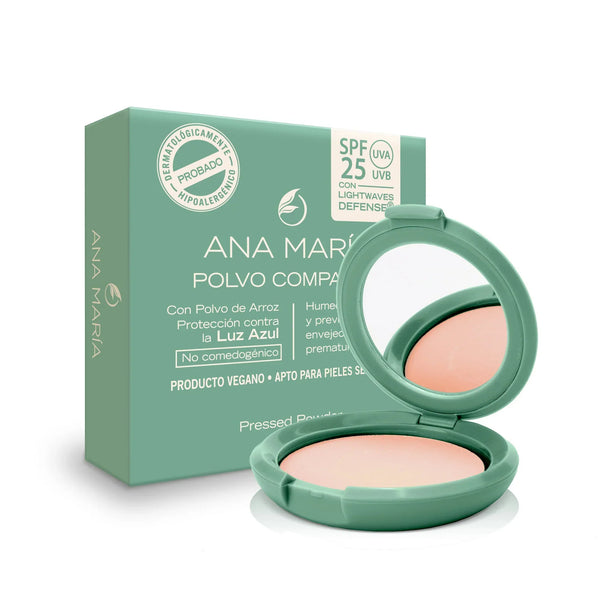 Polvo Compacto Ana María con Polvo de Arroz | SPF 25 y Protección Luz Azul